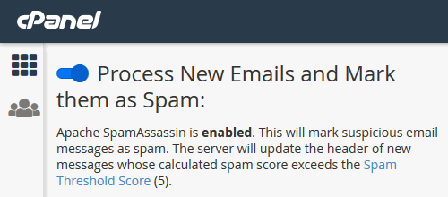 cPanel SpamAssassin enabled
