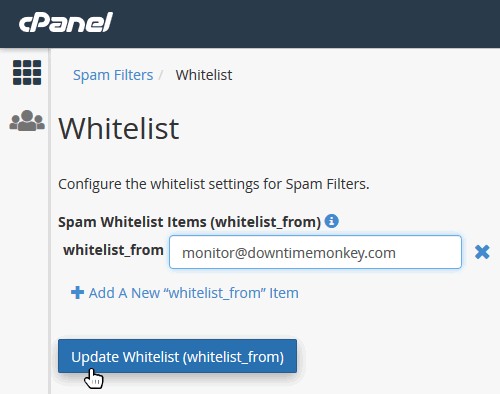 cPanel add email address to be whitelisted