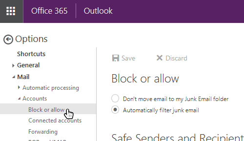 Office365 Block or Allow