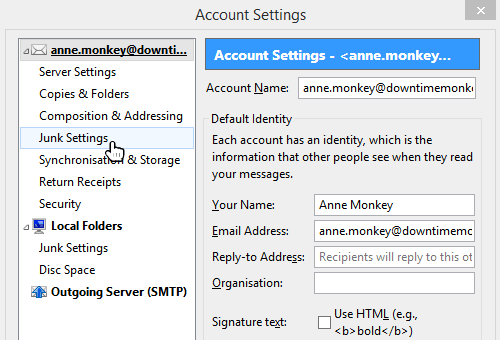 Mozilla Thunderbird Junk Settings