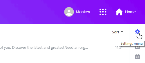 where is the settings icon in yahoo mail